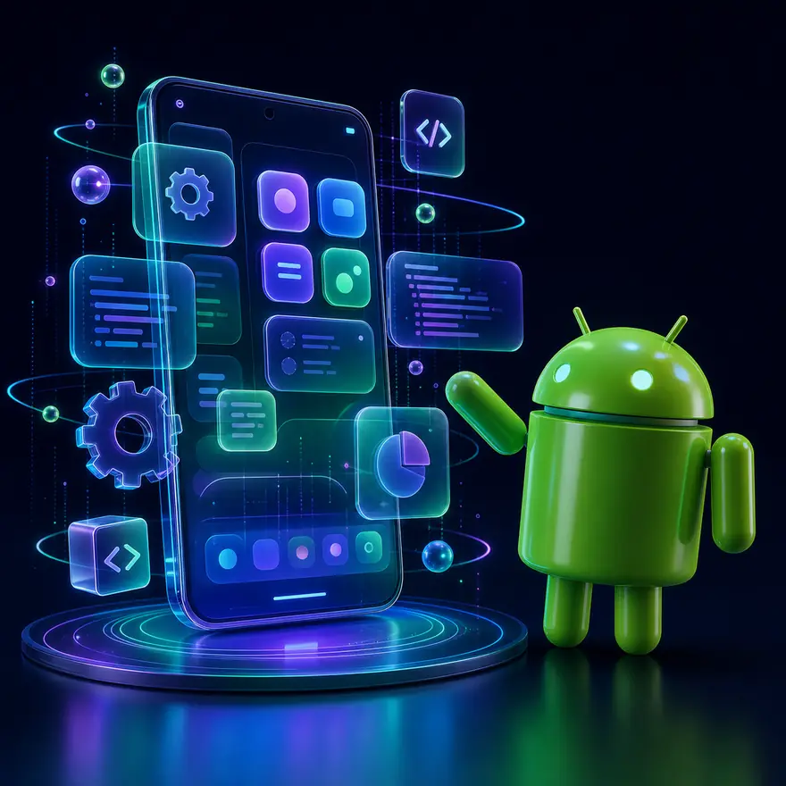 Android App Development 3D illustration for Wafa Smart Tech